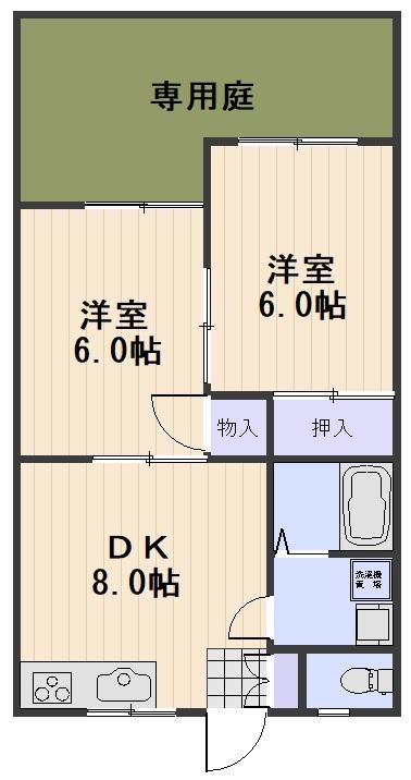 ホワイトメゾン板野(2DK/1階)の間取り写真