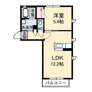 シャーメゾンセシリエールB棟(1LDK/2階)の間取り写真