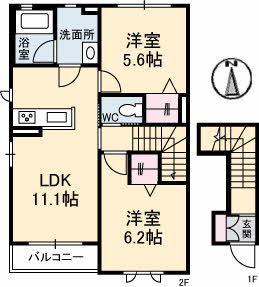 シャーメゾンJUAⅡ(2LDK/2階)の間取り写真