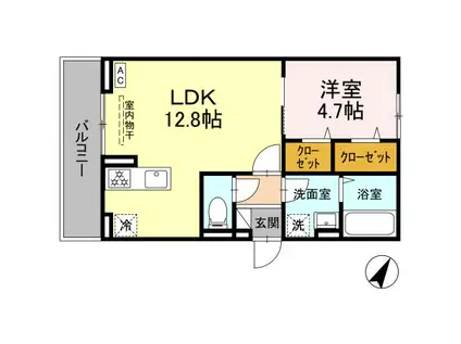 D-ROOM浜ノ茶屋(1LDK/3階)の間取り写真