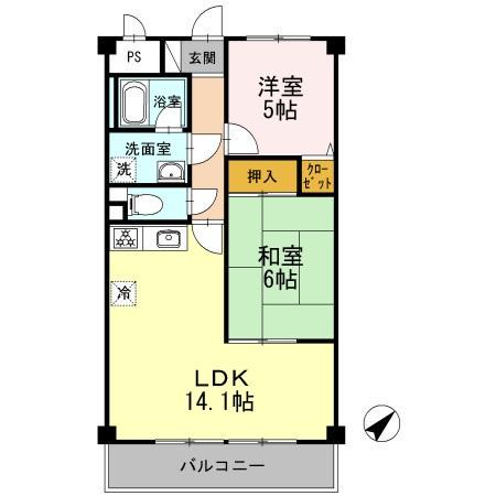 グリーンハイツ中島(2LDK/2階)の間取り写真
