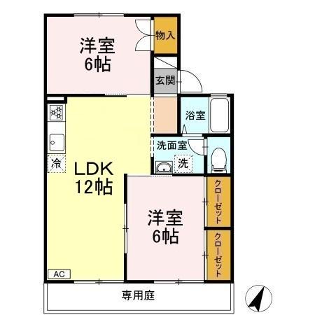 セジュール城之内 A棟(2LDK/1階)の間取り写真