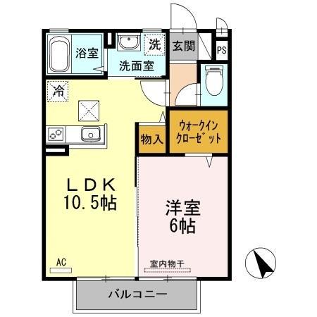 オランジュ B(1LDK/1階)の間取り写真
