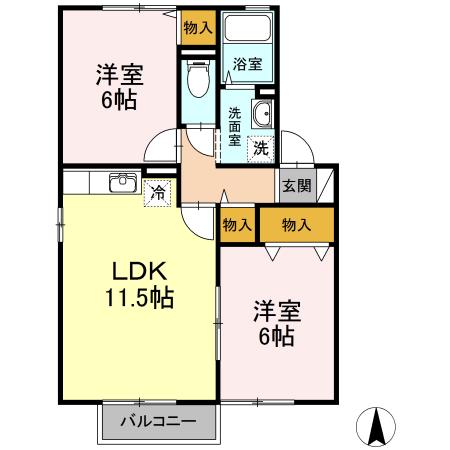 エステート21 A棟(2LDK/2階)の間取り写真