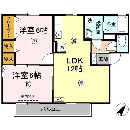 ぷらむハイツA棟(2LDK/1階)の間取り写真