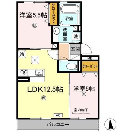 プランドール大髙 Ⅰ棟(2LDK/1階)の間取り写真