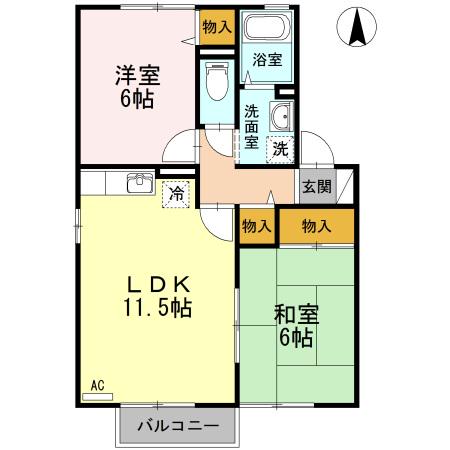 セジュール小泉A棟(2LDK/2階)の間取り写真