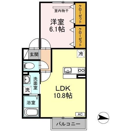 コーポ レーヴ倉富(1LDK/2階)の間取り写真