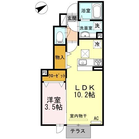 ヴィルヌーブカノン(1LDK/1階)の間取り写真