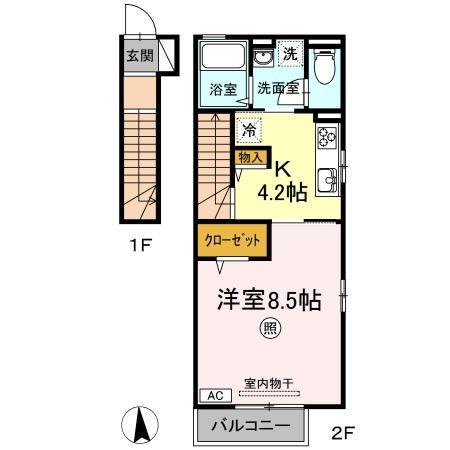 アデランテ(1K/2階)の間取り写真
