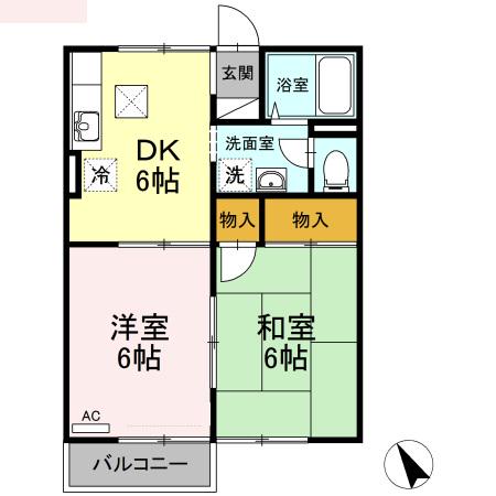 カームナガセ(2DK/1階)の間取り写真