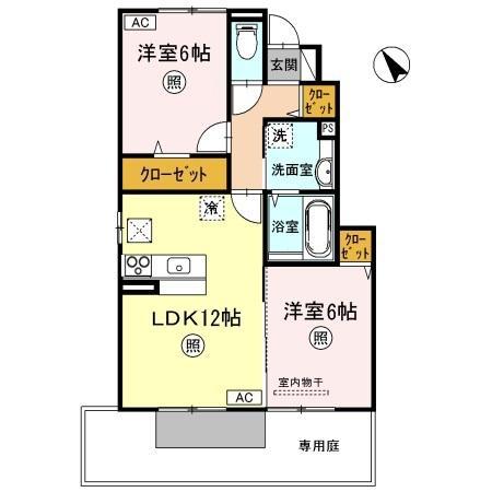 エクセラC(2LDK/1階)の間取り写真
