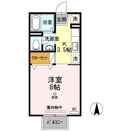 シャレード連島(1K/2階)の間取り写真