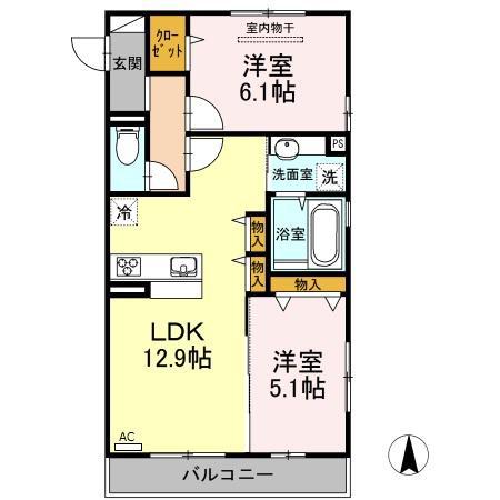 イル ヴィラージュ A棟(2LDK/3階)の間取り写真
