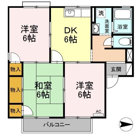 キャッスル平田 B棟(3DK/2階)の間取り写真