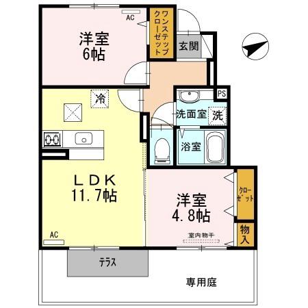 メルベイユ(2LDK/1階)の間取り写真