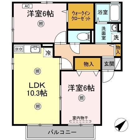 フォーチューン真壁B(2LDK/2階)の間取り写真