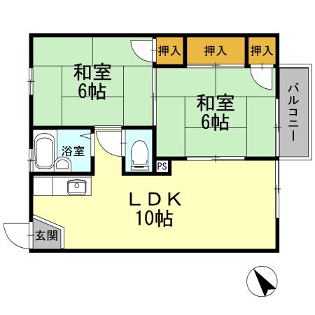 ドミール山川(2LDK/2階)の間取り写真