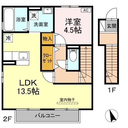 カーサ ソレイユ(1LDK/2階)の間取り写真