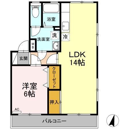 レコルト福田I(1LDK/3階)の間取り写真