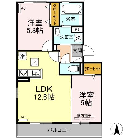 モンボヌール(2LDK/1階)の間取り写真