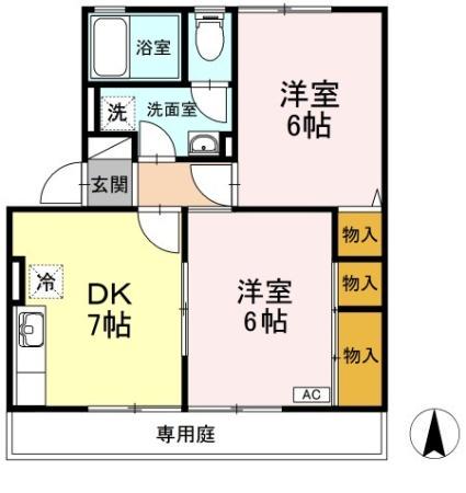 ビューラー福泊B棟(2DK/1階)の間取り写真