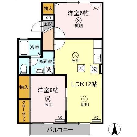 マンハイム前川(2LDK/1階)の間取り写真