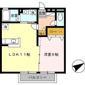ファルベ ブルーノ(1LDK/2階)の間取り写真