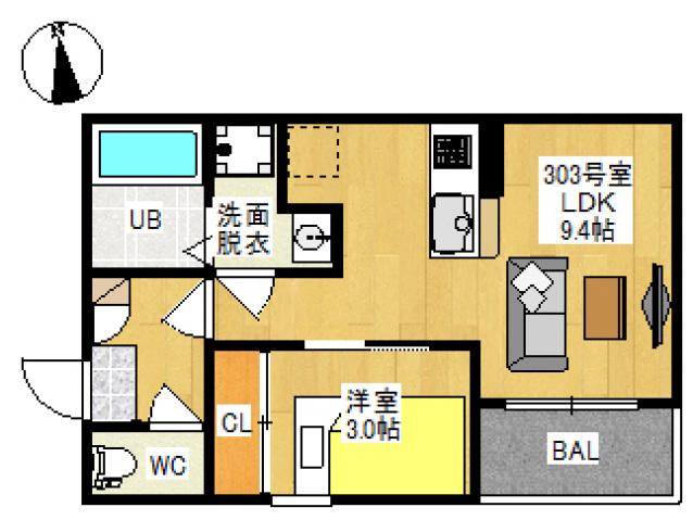 REGALEST 十日市Ⅱ(1LDK/3階)の間取り写真