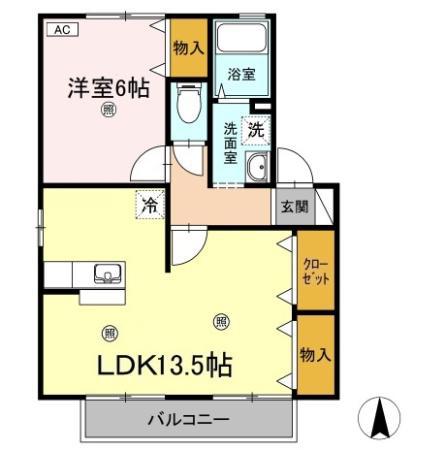 ラ・フルールB棟(1LDK/2階)の間取り写真