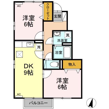 エスポワールえなみA棟(2DK/1階)の間取り写真
