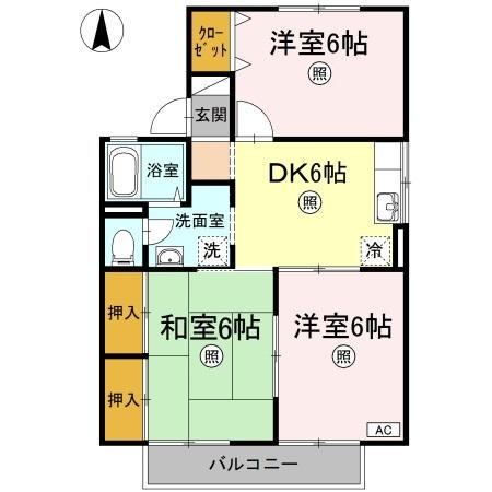 フォンティーヌ D(3DK/2階)の間取り写真