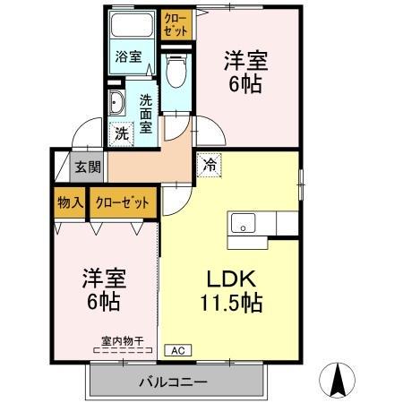 ボヌールC(2LDK/2階)の間取り写真