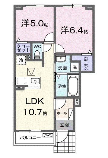 カピリナ・ヒカリ(2LDK/1階)の間取り写真