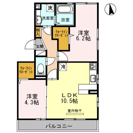 フローレンA・B棟 B棟(2LDK/2階)の間取り写真