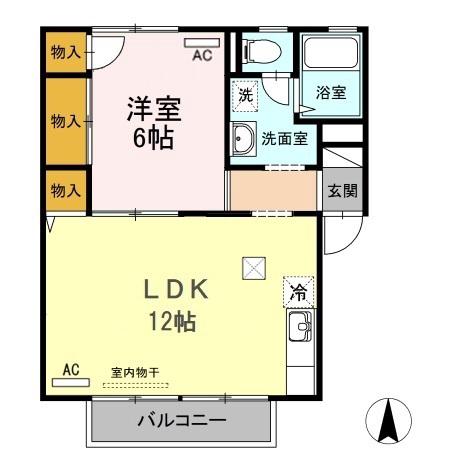 ニューエデン(1LDK/1階)の間取り写真