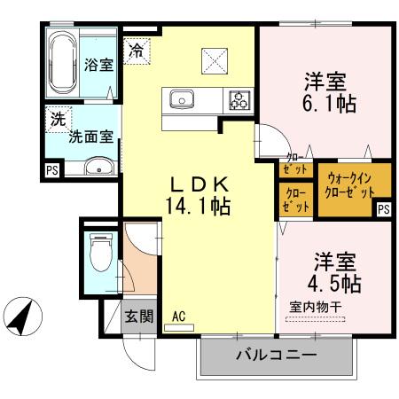 アドラブールE・F棟 E棟(2LDK/1階)の間取り写真