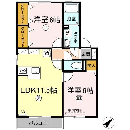 メルベーユコートB棟(2LDK/2階)の間取り写真