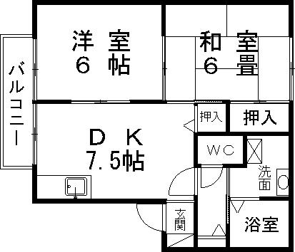 サンクオーレⅡ(2DK/2階)の間取り写真