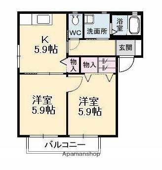 ノースヴェレッジⅣC棟(2K/1階)の間取り写真