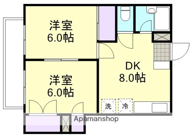 ピュア笹沖(2DK/3階)の間取り写真
