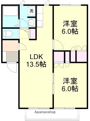 アイビーヒルズB棟(2LDK/2階)の間取り写真
