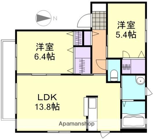 アン・ジュールA棟(2LDK/2階)の間取り写真