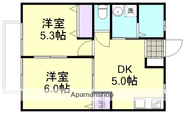 イエンビュ沖 A(2DK/2階)の間取り写真