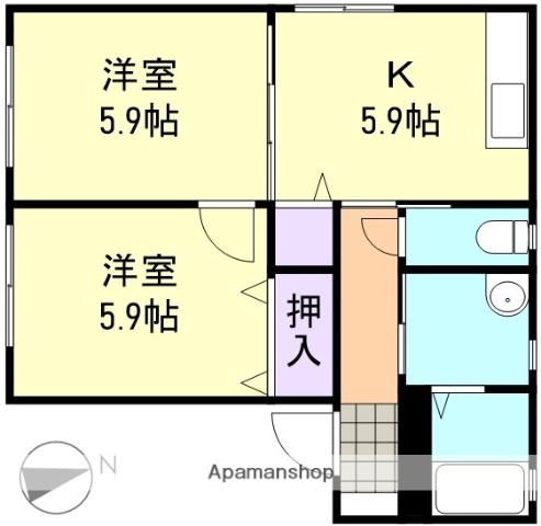 フローラルコートB棟(2K/1階)の間取り写真