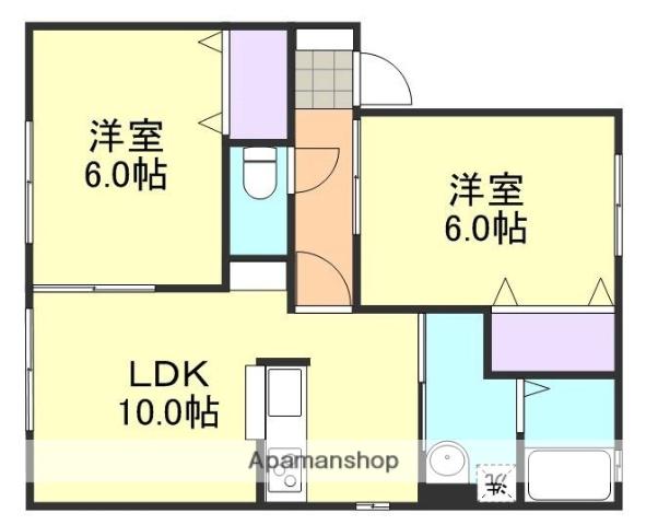 ソレア・W(2LDK/2階)の間取り写真
