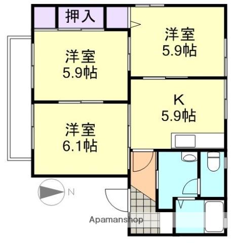 ルナール玉島B棟(3K/2階)の間取り写真