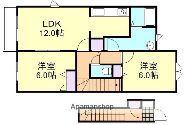 ノースヴェレッジⅤ C棟(2LDK/2階)の間取り写真