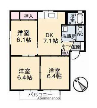 まるハウスB棟(3DK/1階)の間取り写真