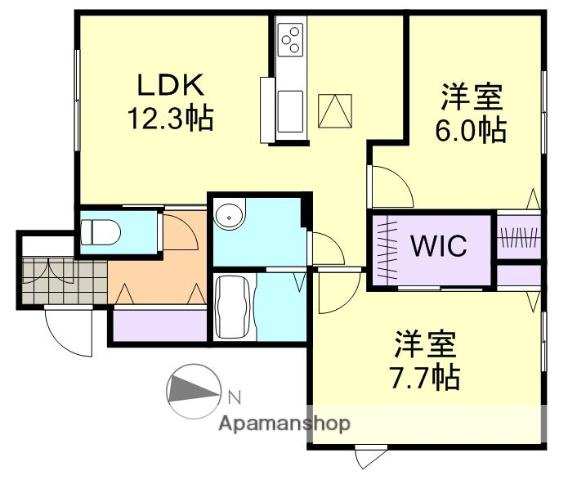 エスポワールサンB棟(2LDK/1階)の間取り写真